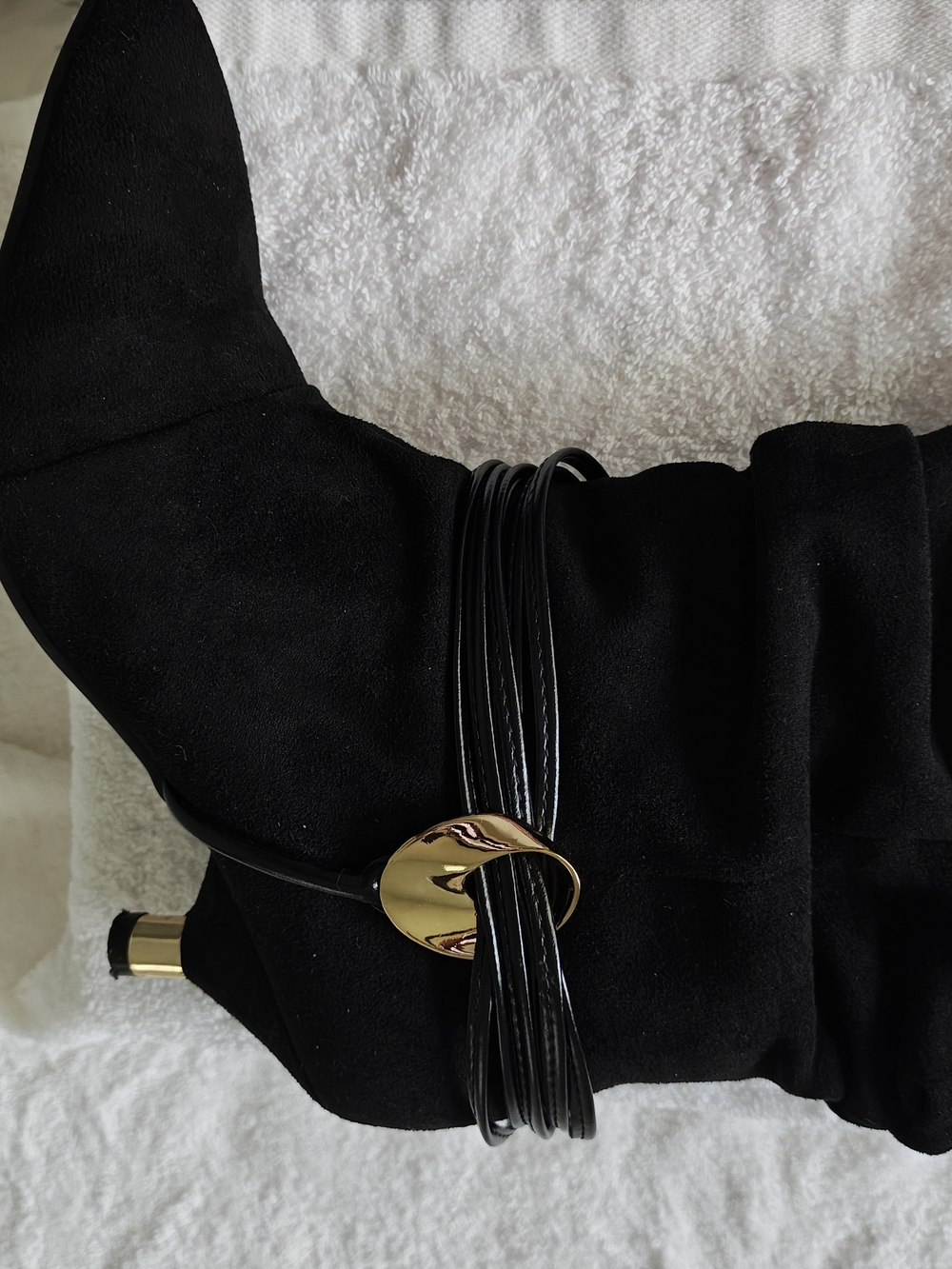 Black Suede Women’s Ankle Boot with Gold Accent